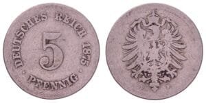 GERMANY 5 pfennig 1875F / Empire / F+