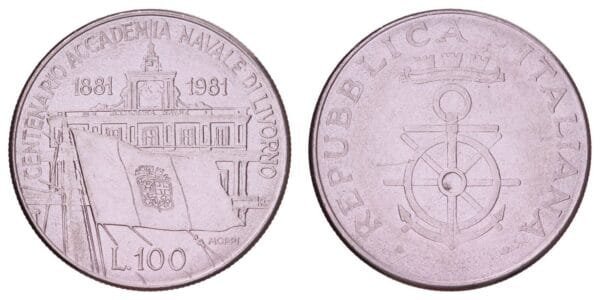 ITALY 100 lire 1981 / Centennial of Livorno Naval Academy / XF