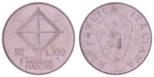 ITALY 100 lire 1974 / 100th Anniversary of the Birth of Guglielmo Marconi / XF