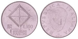 ITALY 100 lire 1974 / 100th Anniversary of the Birth of Guglielmo Marconi / XF