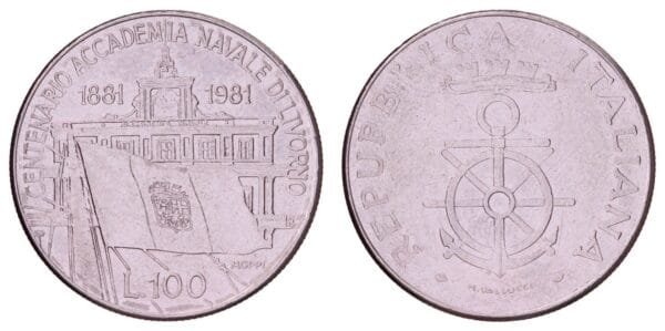 ITALY 100 lire 1981 / Centennial of Livorno Naval Academy / VF