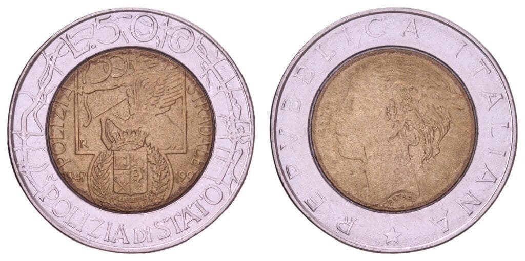 ITALY 500 lire 1997 / 50th Anniversary of the Italian Traffic Police / XF