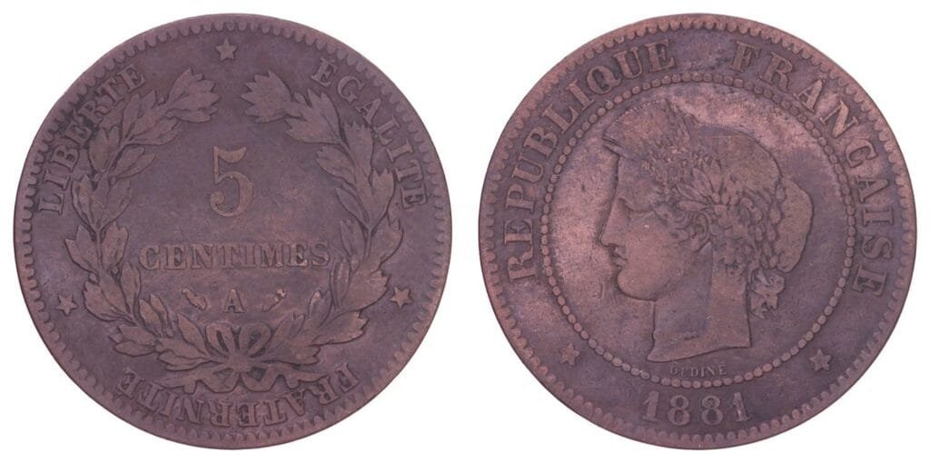 FRANCIAS 5 centimos 1881A VF-
