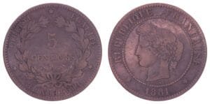 FRANCE 5 centimes 1881A VF-