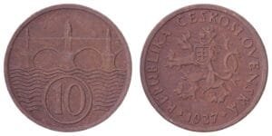 CZECHOSLOVAKIA 10 haleru 1937 VF