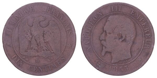 FRANCE 10 centimes 1855BB F