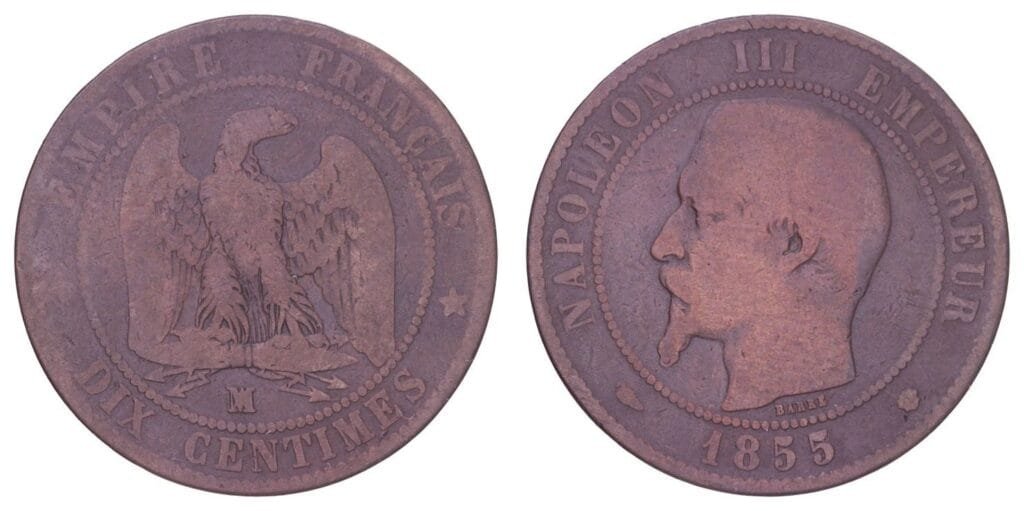 FRANCIJA 10 centime 1855MA F