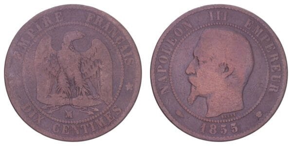 FRANCE 10 centimes 1855MA F