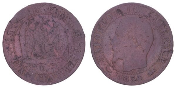 FRANCE 5 centimes 1854D F-