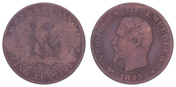 FRANCE 5 centimes 1855W F-
