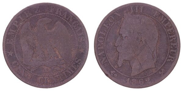 FRANCE 5 centimes 1862K F