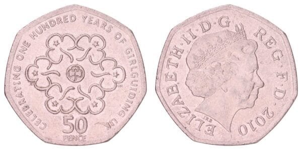 GREAT BRITAIN 50 pence 2010 / 100th Anniversary of Girl Guides / VF+