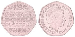 GREAT BRITAIN 50 pence 2013 / 100th Anniversary of the Birth of Sir Benjamin Britten / VF+