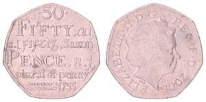 GREAT BRITAIN 50 pence 2005 / 250th Anniversary of the Publication of the First English Dictionary / VF