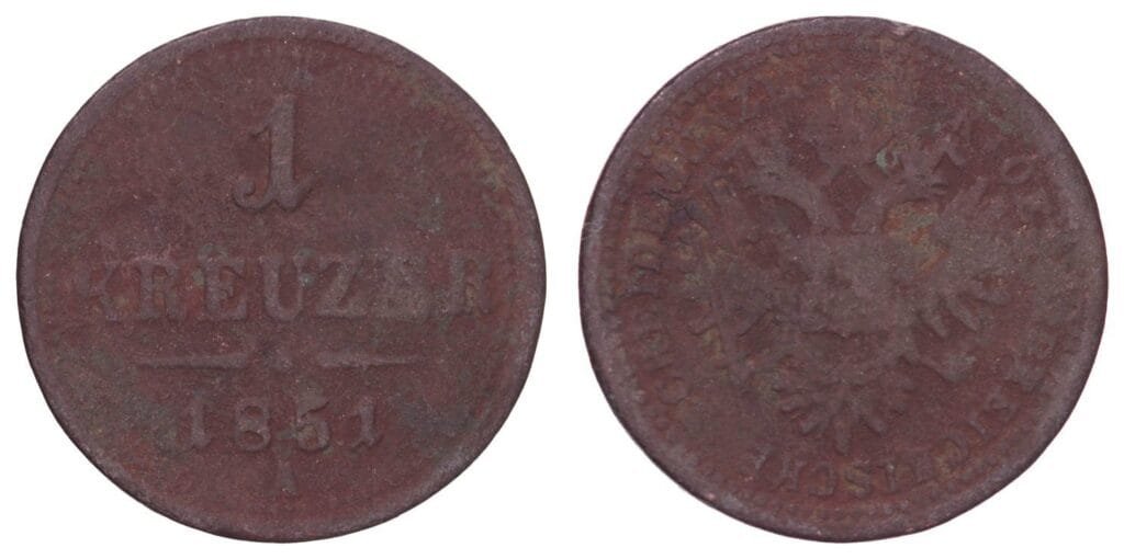 AUSTRIJA 1 kreuzer 1851A F-