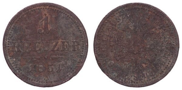 AUSTRIA 1 kreuzer 1851A F-