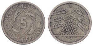 GERMANY 5 reichspfennig 1925A / Weimar Republic / VF