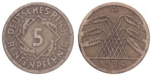 GERMANY 5 rentenpfennig 1924A / Weimar Republic / VF