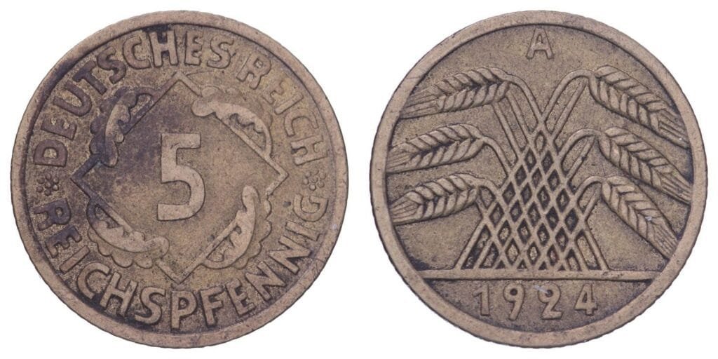 NJEMAČKA 5 rajhspfeninga 1924A / Weimarska Republika / VF