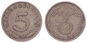 GERMANY 5 reichspfennig 1938D / 3rd Reich / VF