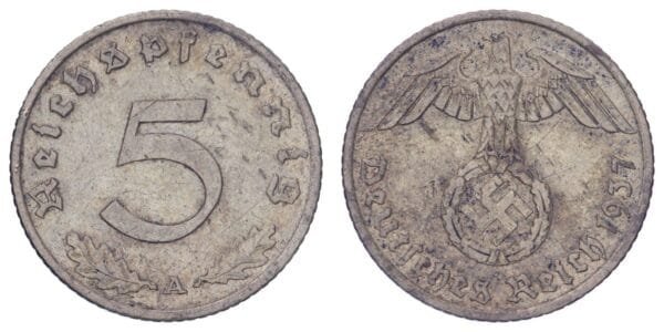GERMANY 5 reichspfennig 1937A / 3rd Reich / VF