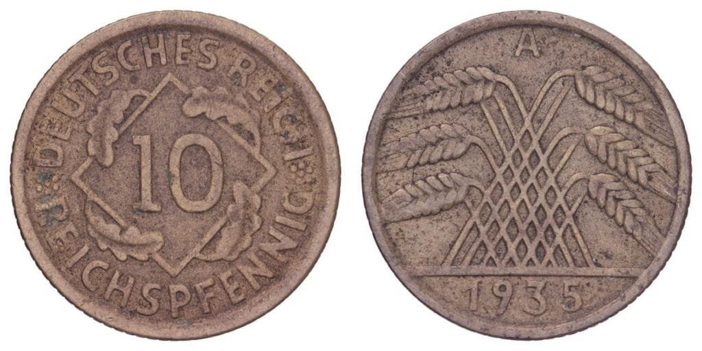 GERMANY 10 reichspfennig 1935A / 3rd Reich / VF
