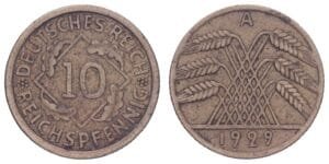GERMANY 10 reichspfennig 1929A / Weimar Republic / VF
