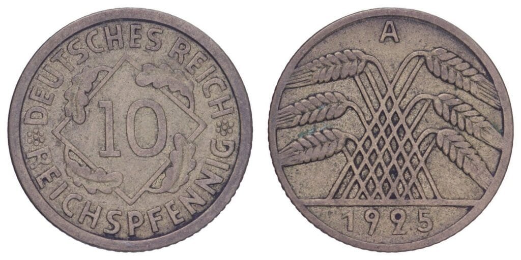 GERMANY 10 reichspfennig 1925A / Weimar Republic / VF