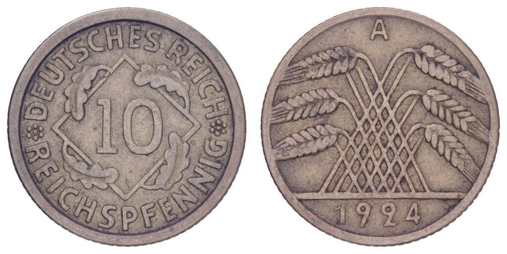 NJEMAČKA 10 rajhspfeniga 1924A / Weimarska Republika / VF