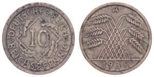 GERMANY 10 reichspfennig 1935A / 3rd Reich / VF-