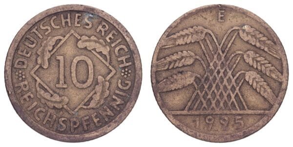 GERMANY 10 reichspfennig 1925E / Weimar Republic / VF-