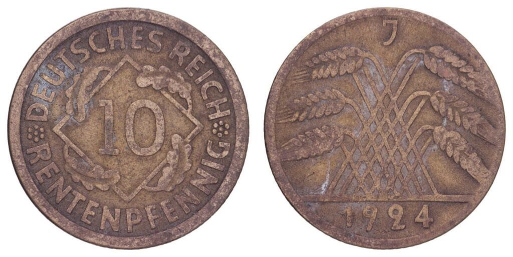GERMANY 10 rentenpfennig 1924J / Weimar Republic / VF-