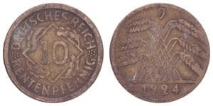 GERMANY 10 rentenpfennig 1924J / Weimar Republic / VF-