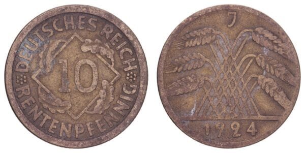 GERMANY 10 rentenpfennig 1924J / Weimar Republic / VF-