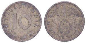 GERMANY 10 reichspfennig 1938D / 3rd Reich / VF-