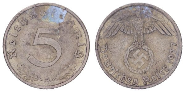 GERMANY 5 reichspfennig 1937A / 3rd Reich / VF-