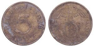 GERMANY 5 reichspfennig 1938A / 3rd Reich / F+