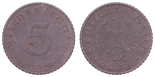 GERMANY 5 reichspfennig 1941B / 3rd Reich / VF