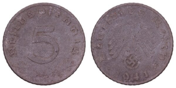 GERMANY 5 reichspfennig 1941D / 3rd Reich / VF-