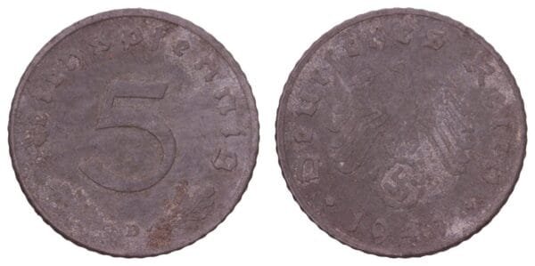 GERMANY 5 reichspfennig 1941D / 3rd Reich / VF-
