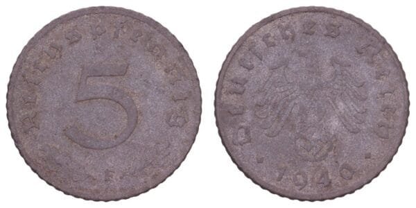 GERMANY 5 reichspfennig 1940F / 3rd Reich / VF-
