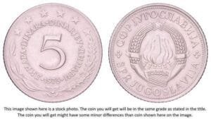 YUGOSLAVIA 5 dinara 1975 XF+