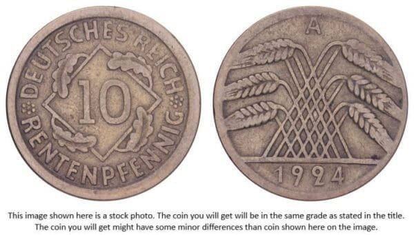GERMANY 10 rentenpfennig 1924A / Weimar Republic / VF