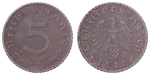 GERMANY 5 reichspfennig 1941B / 3rd Reich / VF