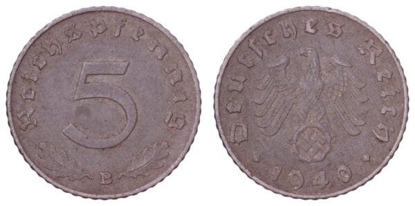 GERMANY 5 reichspfennig 1940B / 3rd Reich / VF