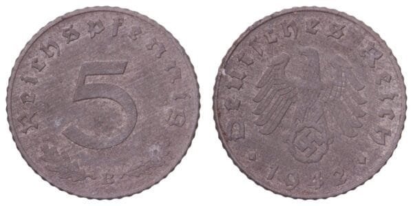 GERMANY 5 reichspfennig 1942B / 3rd Reich / VF