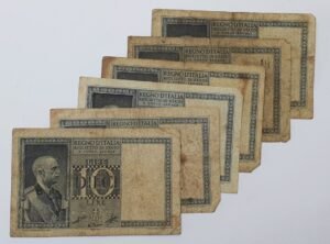 ITALY 10 lire WWII era low grade / banknotes lot / 6 pcs.