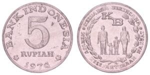 INDONESIA 5 rupiah 1974 / FAO / XF