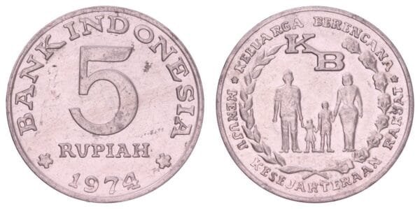 INDONESIA 5 rupiah 1974 / FAO / XF