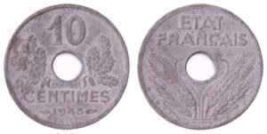 FRANCE 10 centimes 1943 / WWII Vichy issue / VF